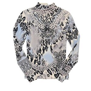 Cache Vintage Leopard print turtleneck sweater with rhinestone details